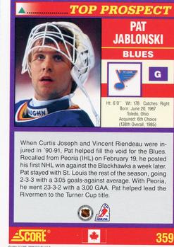 1991-92 Score Canadian English #359 Pat Jablonski Back