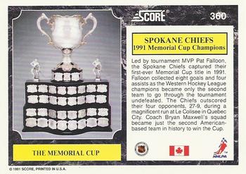 1991-92 Score Canadian English #360 Memorial Cup Champions Back