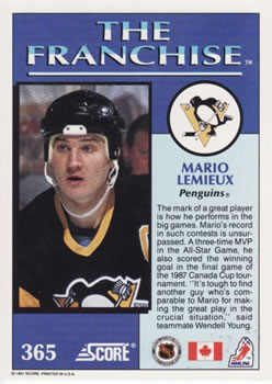 1991-92 Score Canadian English #365 Mario Lemieux Back