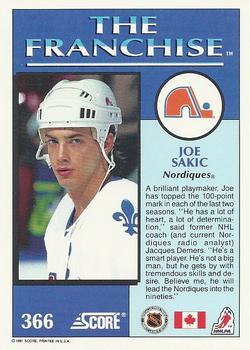 1991-92 Score Canadian English #366 Joe Sakic Back