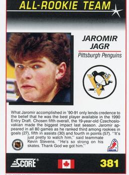 1991-92 Score Canadian English #381 Jaromir Jagr Back