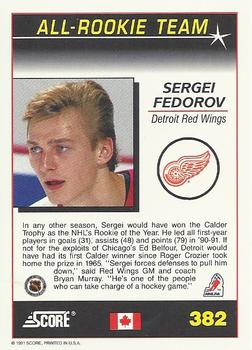 1991-92 Score Canadian English #382 Sergei Fedorov Back