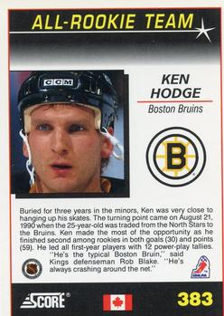 1991-92 Score Canadian English #383 Ken Hodge Back