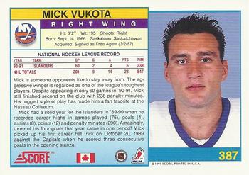 1991-92 Score Canadian English #387 Mick Vukota Back