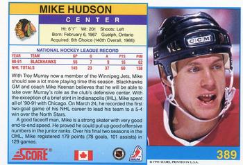 1991-92 Score Canadian English #389 Mike Hudson Back