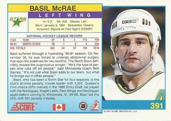 1991-92 Score Canadian English #391 Basil McRae Back