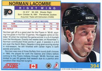 1991-92 Score Canadian English #394 Normand Lacombe Back