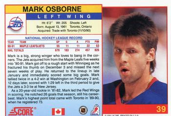 1991-92 Score Canadian English #39 Mark Osborne Back