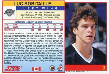 1991-92 Score Canadian English #3 Luc Robitaille Back