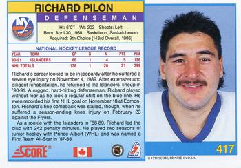 1991-92 Score Canadian English #417 Richard Pilon Back