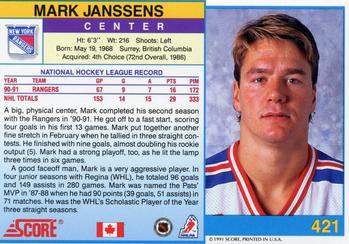 1991-92 Score Canadian English #421 Mark Janssens Back