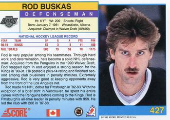 1991-92 Score Canadian English #427 Rod Buskas Back