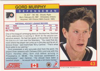 1991-92 Score Canadian English #43 Gord Murphy Back