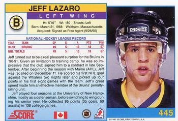 1991-92 Score Canadian English #445 Jeff Lazaro Back