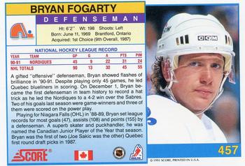 1991-92 Score Canadian English #457 Bryan Fogarty Back