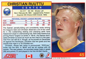 1991-92 Score Canadian English #45 Christian Ruuttu Back