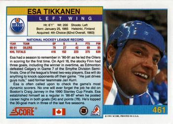 1991-92 Score Canadian English #461 Esa Tikkanen Back