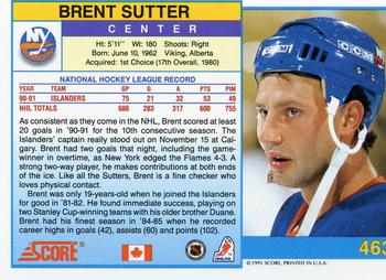 1991-92 Score Canadian English #463 Brent Sutter Back