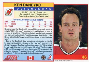1991-92 Score Canadian English #46 Ken Daneyko Back