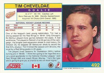 1991-92 Score Canadian English #492 Tim Cheveldae Back