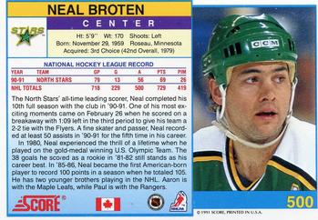 1991-92 Score Canadian English #500 Neal Broten Back