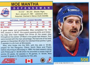 1991-92 Score Canadian English #506 Moe Mantha Back