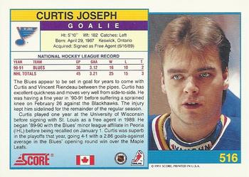 1991-92 Score Canadian English #516 Curtis Joseph Back