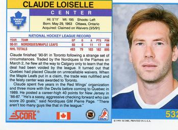 1991-92 Score Canadian English #532 Claude Loiselle Back