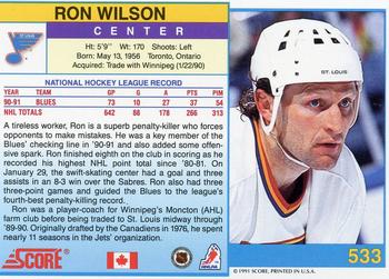 1991-92 Score Canadian English #533 Ron Wilson Back