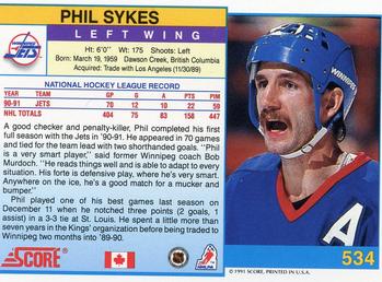1991-92 Score Canadian English #534 Phil Sykes Back