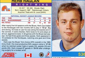 1991-92 Score Canadian English #536 Herb Raglan Back