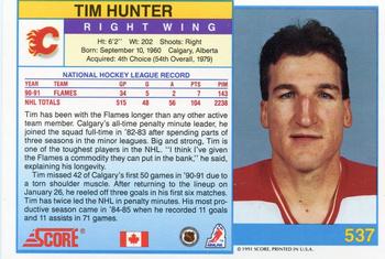 1991-92 Score Canadian English #537 Tim Hunter Back