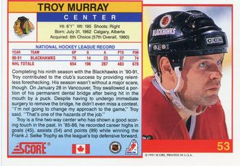 1991-92 Score Canadian English #53 Troy Murray Back