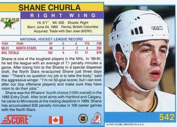 1991-92 Score Canadian English #542 Shane Churla Back