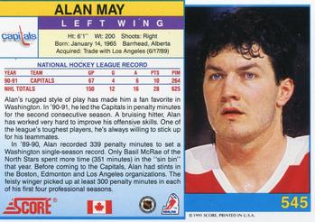1991-92 Score Canadian English #545 Alan May Back