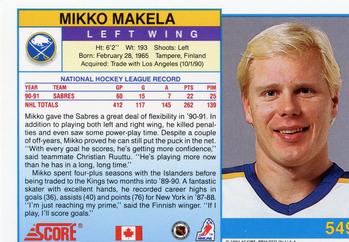1991-92 Score Canadian English #549 Mikko Makela Back