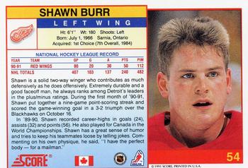 1991-92 Score Canadian English #54 Shawn Burr Back