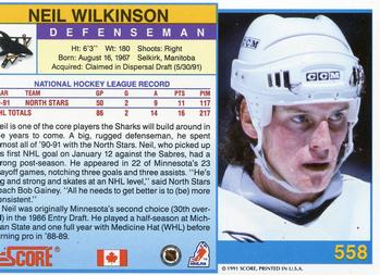 1991-92 Score Canadian English #558 Neil Wilkinson Back