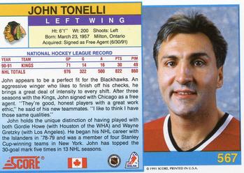 1991-92 Score Canadian English #567 John Tonelli Back