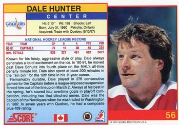 1991-92 Score Canadian English #56 Dale Hunter Back
