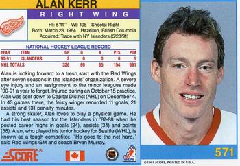 1991-92 Score Canadian English #571 Alan Kerr Back