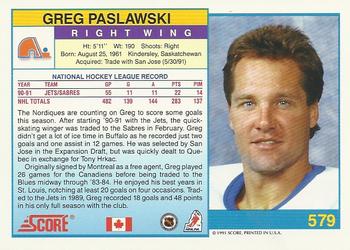 1991-92 Score Canadian English #579 Greg Paslawski Back