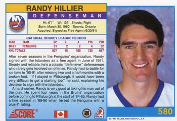 1991-92 Score Canadian English #580 Randy Hillier Back