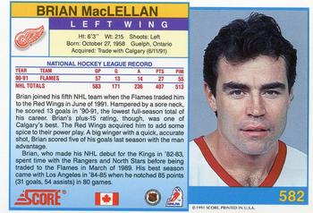 1991-92 Score Canadian English #582 Brian MacLellan Back