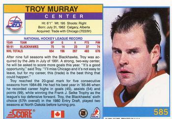 1991-92 Score Canadian English #585 Troy Murray Back