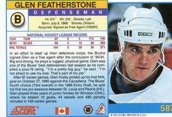 1991-92 Score Canadian English #587 Glen Featherstone Back
