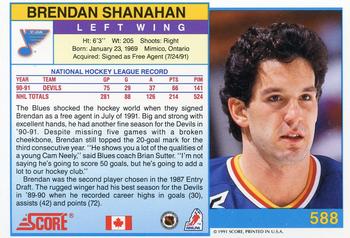 1991-92 Score Canadian English #588 Brendan Shanahan Back