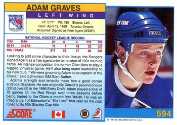 1991-92 Score Canadian English #594 Adam Graves Back