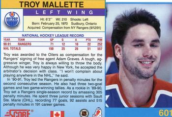 1991-92 Score Canadian English #601 Troy Mallette Back