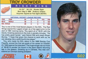 1991-92 Score Canadian English #602 Troy Crowder Back